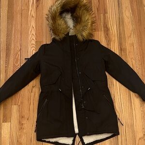 Women's Black Ski Jacket with Faux Fur Hood